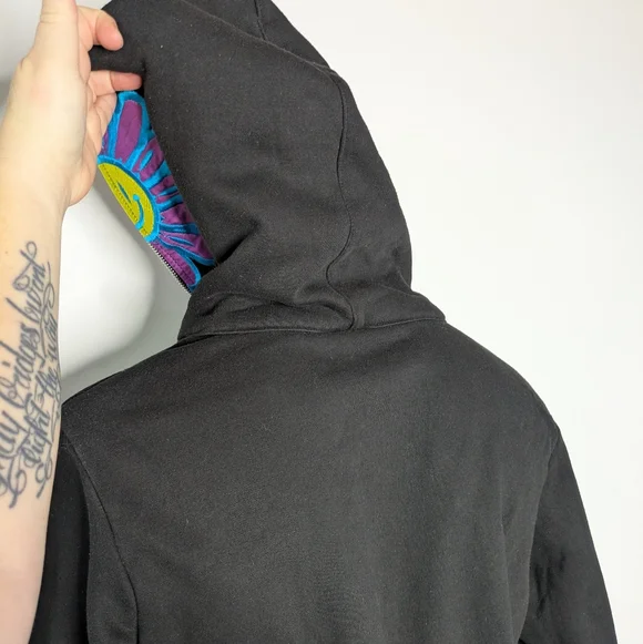 Euphoric 777 Black Purple Happy Face Flower Full Zip Heavy Hoodie Sweatshirt M